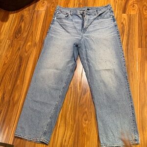 American Eagle Super High Rise Baggy Straight Light Blue Jeans